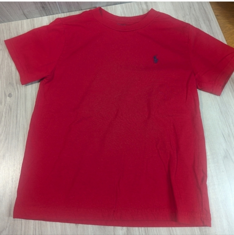 Boys Polo Ralph Lauren T Shirt Size 7 Red/Navy Pony Chest V-Neck